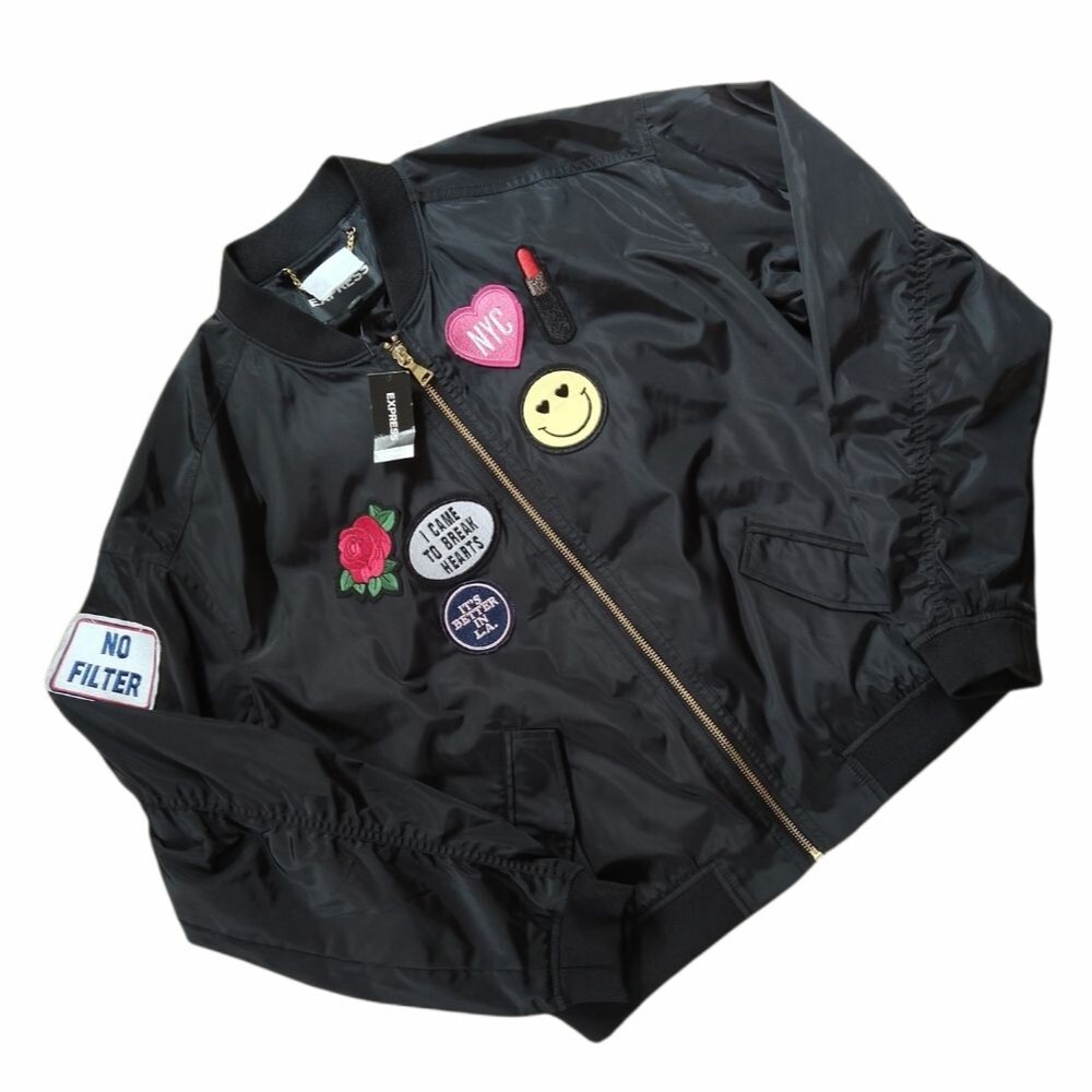 NWT Express Bomber with Embroidery Patches